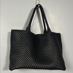 Black Large Woven faux leather tote bag